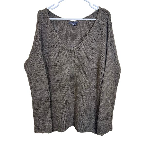 Vince Oversized V-Neck Sweater Women’s Medium Knit Gray Wool Linen Alpaca Blend - Picture 1 of 6